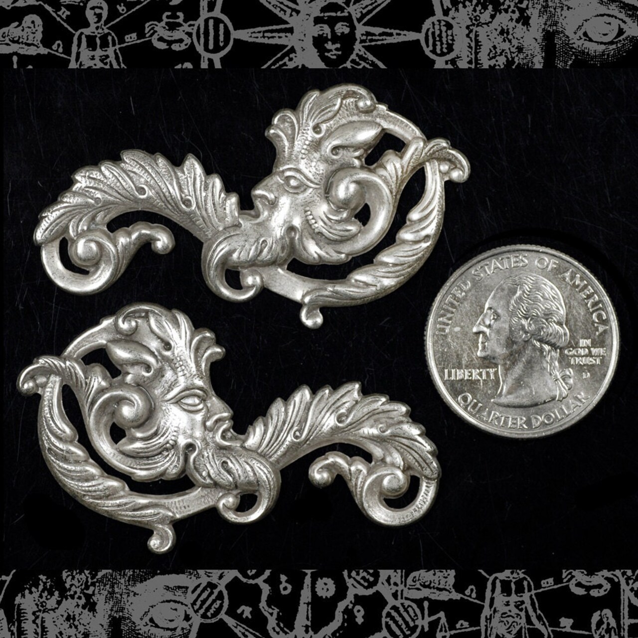 Antiqued Silver Plated Brass Green Man Vintage Style Pendants or Wraps - S-P74